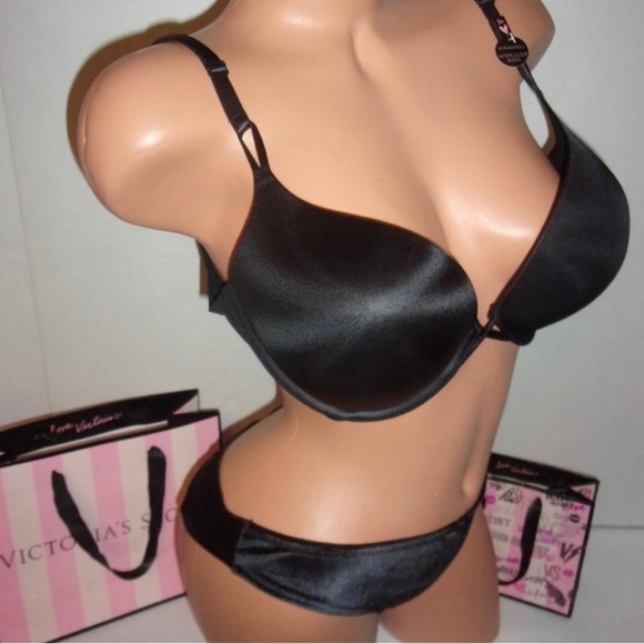 36D Victoria’s Secret Bombshell add 2X cups Plunge Bra & peekaboo bow Thong set - Picture 3 of 5